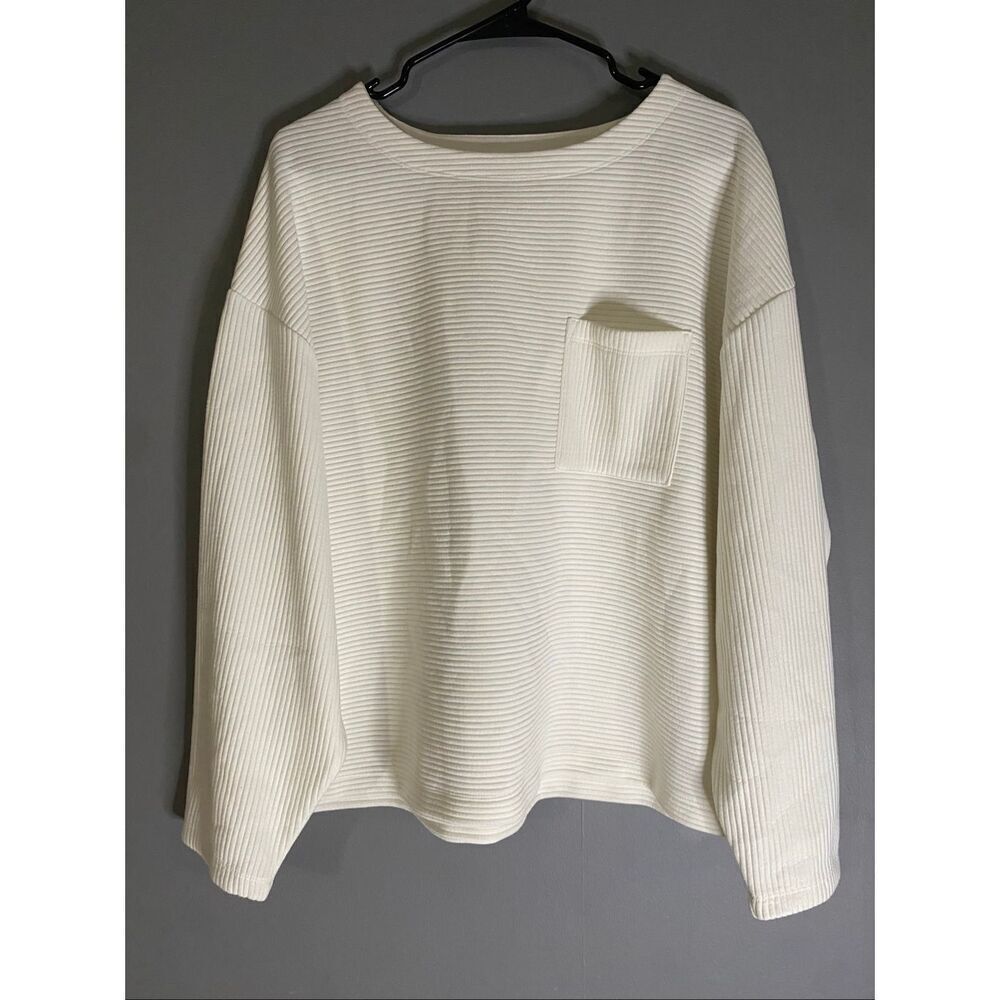 A New Day Cream Ivory Ribbed Pocket Drop Shoulder Shirt Size Large